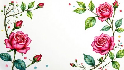 Naklejka premium Intricate watercolor rose buds, swirling vines , fabric, floral design, background