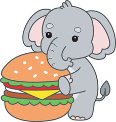 Cute Elephant vector icon. Funny baby Elephant animal series stock illustration. Life of fluffy Elephant designs.