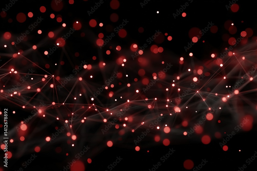 Fototapete Abstract design of red dots and lines creating a dynamic network pattern in a dark background