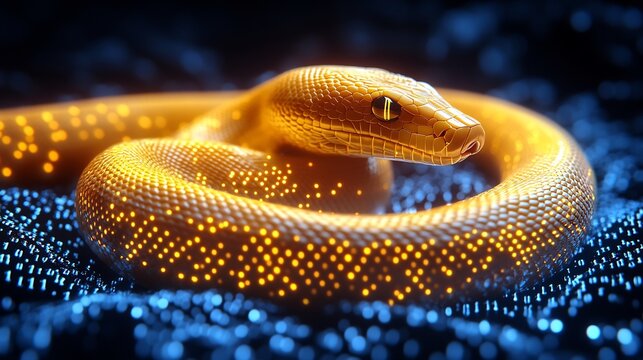 Golden Snake with Python, Reptile, Digital, and Glowing.