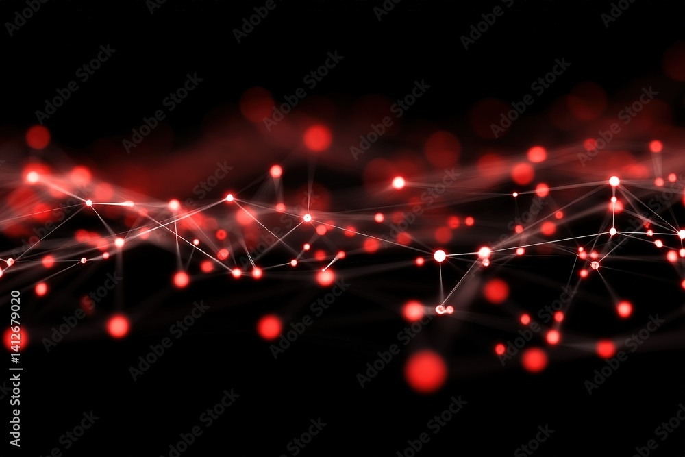 Poster visual representation of red digital connections illustrating data flow in a network environment dur
