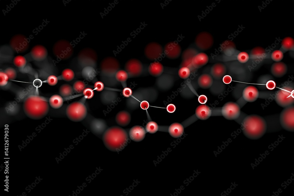 Poster abstract visualization of molecular structures with red and white nodes on a dark background