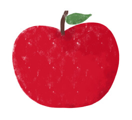 Cute kawaii red apple hand drawn doodle kids watercolour crayon illustration healthy fruit organic fresh ripe diet clipart cutout