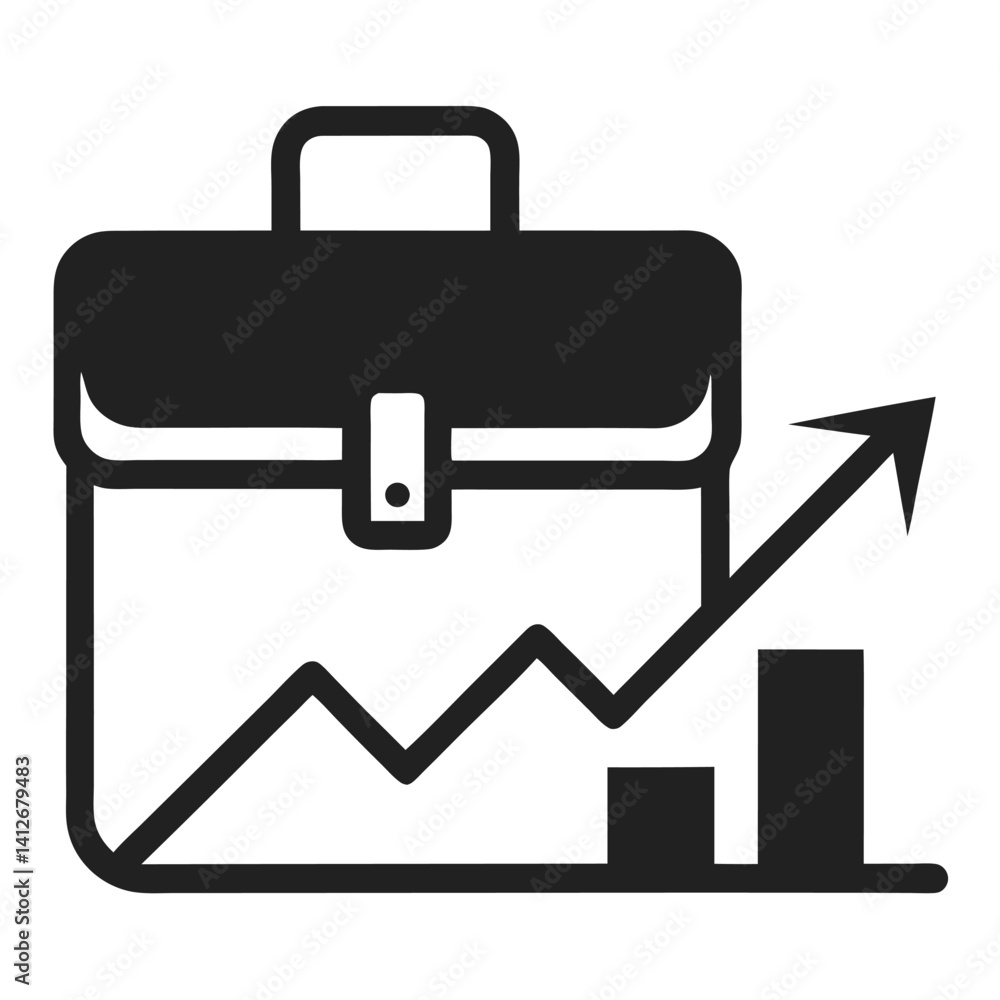 Poster briefcase with arrow icon showing career progress