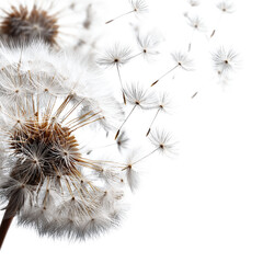 Dandelion seeds blowing gently in the wind, isolated PNG format, transparent background, high-resolution, suitable for stock image use --v 7.0