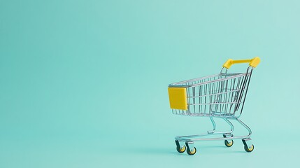 Colorful Shopping Bags and Cart on Minimalist Blue Background for Online Retail and E-commerce
