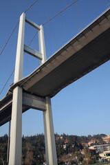 A bridge over the Bosphorus Strait near the Sea of Marmara in Istanbul, Turkey. 