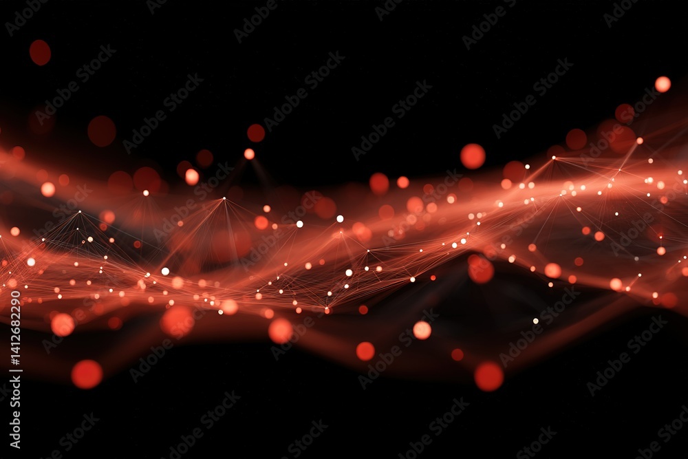 Poster colorful wave patterns with glowing dots create a dynamic visual experience in a dark setting