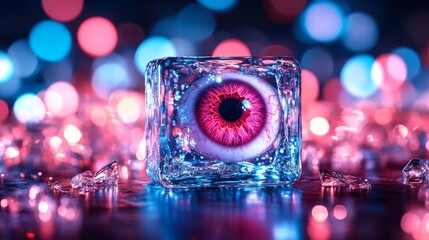 In the digital age, a glowing cube with a digital eye embodies the paradox of privacy versus transparency, crafted from an image