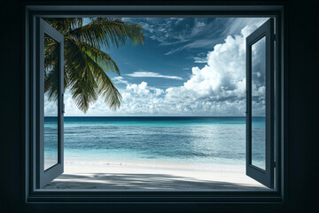 open window with view on beach