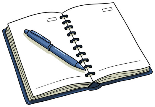 Open Spiral Notebook with Pen Illustration Vector