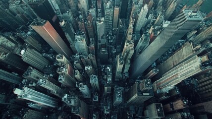 Vibrant aerial view of a bustling cityscape showcasing skyscrapers and urban life