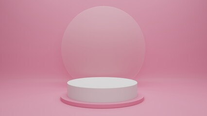 Minimalist 3D White Podium on Pink Background for Product Showcase and Presentation