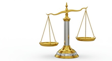 Golden balance scale isolated on white background