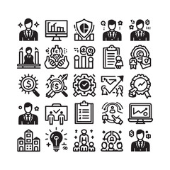 Business and management line icons set. Management icon collection. shilhouette vector white background 