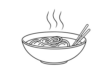Black And White Line Art Illustration Of Noodle Bowl With Chopsticks And Steam
