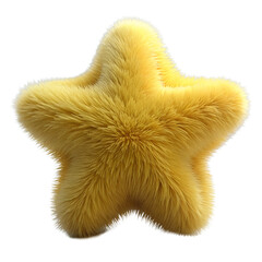 3D star icon wrapped in fluffy golden yellow fur on a Transparent background