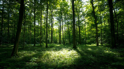 Naklejka premium Sunlight Dappled Forest Path