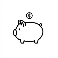 Obraz premium Piggy Bank with Dollar Coin, Black and White Outline