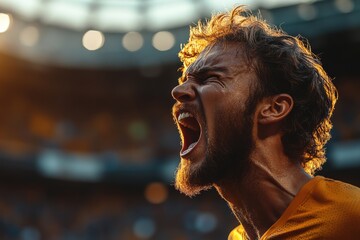 Emotional Sports Fan Yelling During Game at Arena