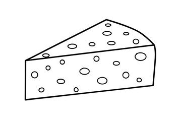 Simple Outline Drawing Of A Slice Of Swiss Cheese Isolated On White