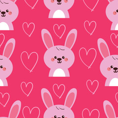 seamless pattern cute cartoon pink bunny with hearts. cute animal wallpaper and background
