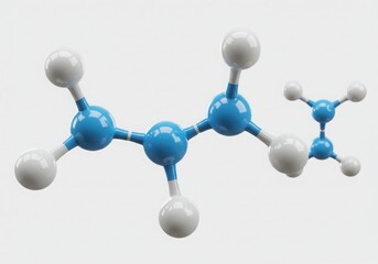 Molecular structure featuring blue and white spheres on white background