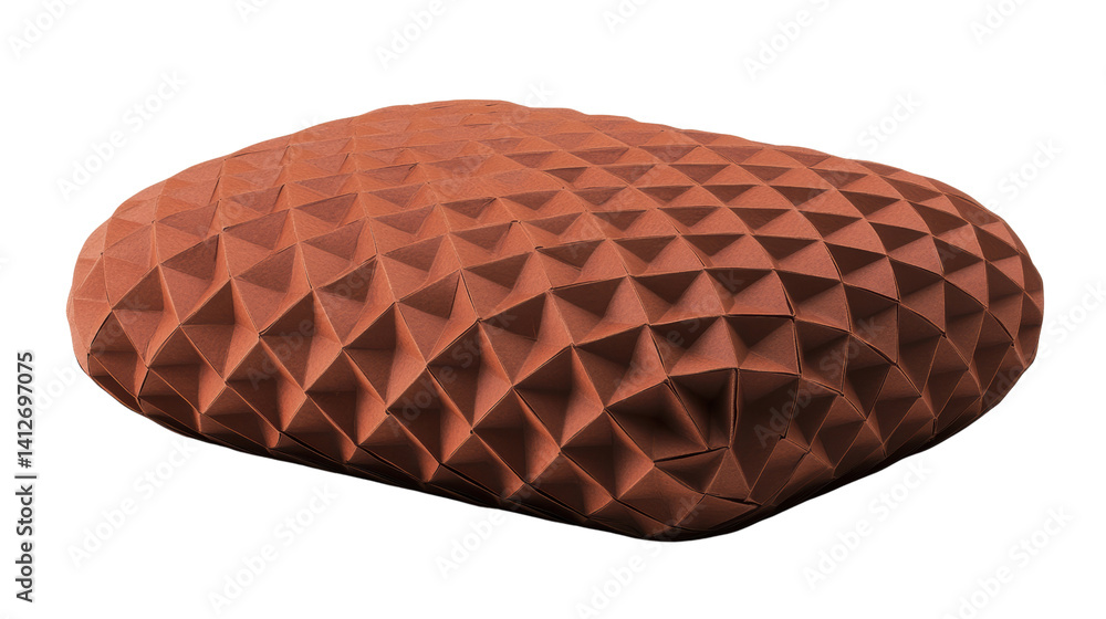 Poster geometrically intricate textured surface of a polygonal brown object on a black background
