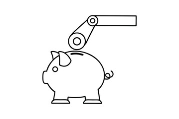 Piggy Bank With Robotic Arm Depositing Digital Currency Automated Savings Concept