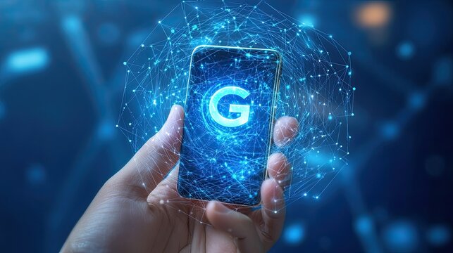 Connected future mobile in hand with global network digital transformation concept