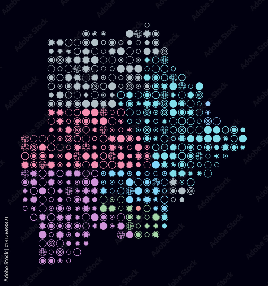 Poster botswana, shape of the country build of colored cells. digital style map of the botswana on dark bac
