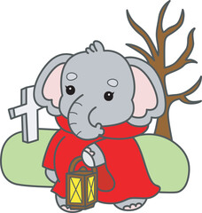 Cute Elephant vector icon. Funny baby Elephant animal series stock illustration. Life of fluffy Elephant designs.