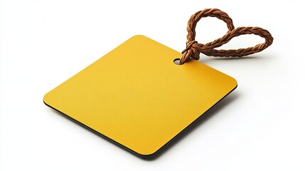 Fototapeta premium Vibrant Yellow Luggage Tag with Rope for Travelers and Backpackers