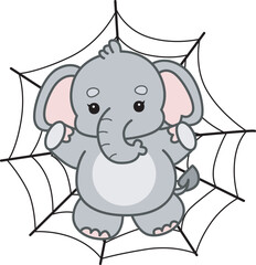 Cute Elephant vector icon. Funny baby Elephant animal series stock illustration. Life of fluffy Elephant designs.