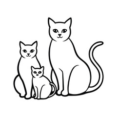 Hand-Drawn 3 Cat in Line art Style Minimal Pet Vector Illustration
