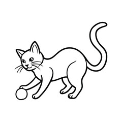 Minimalist Vector of Cat Playing with Football  in Outline Style