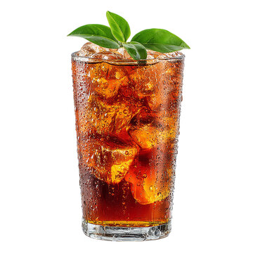 Iced tea with condensation and ice cubes visible, isolated PNG format, transparent background, high-resolution, suitable for stock image use --v 7.0