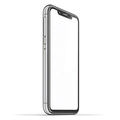 A modern silver smartphone is isolated and angled in view