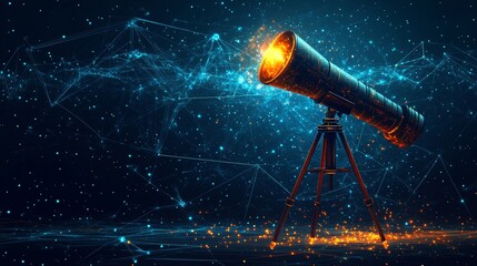 A futuristic telescope incorporating digital components set against a blurred background with a technology theme