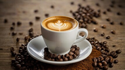 Fototapeta premium cup of coffee with beans