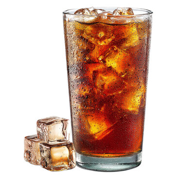 Iced tea with condensation and ice cubes visible, isolated PNG format, transparent background, high-resolution, suitable for stock image use --v 7.0