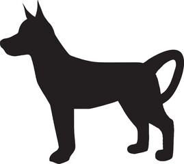 Silhouette of Alert Dog with Curled Tail - Black Vector Graphic