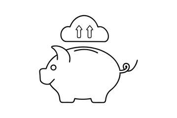 Piggy Bank And Cloud Upload Digital Investment Savings Online Concept Outline