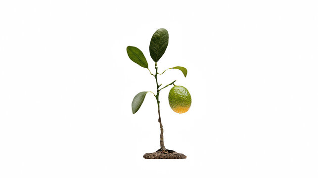 a small tree with green fruit growing from a single branch on a transparent background, PNG image, PNG file, Generative art.