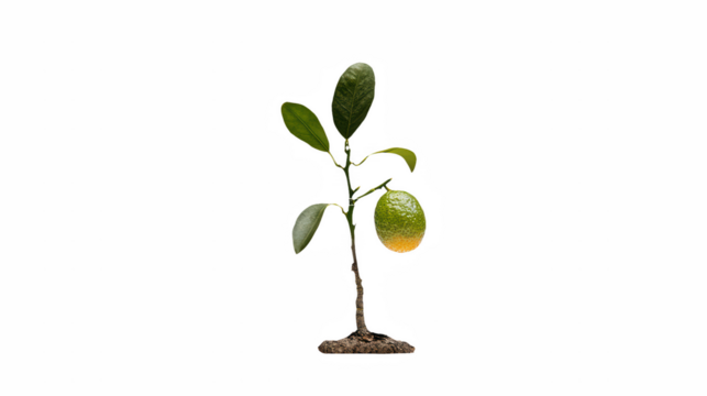 a small tree with green fruit growing from a single branch on a transparent background, PNG image, PNG file, Generative art.