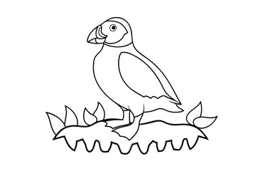 Puffin Bird Outline On A Grassy Patch Simple Vector Illustration Design