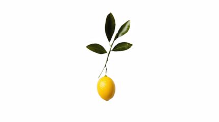 a single orange or lemon hanging green stem on a transparent background, PNG image, PNG file, Generative art.