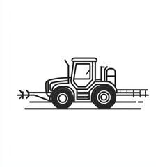 Naklejka premium Simple Line Drawing of a Tractor with Sprayer Attachment