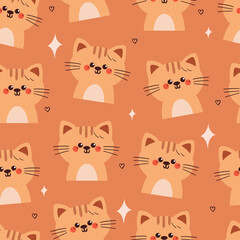 seamless pattern cartoon cat with hearts. cute animal pattern for wallpaper, background and gift wrap paper