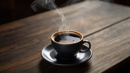 cup of coffee on wood table